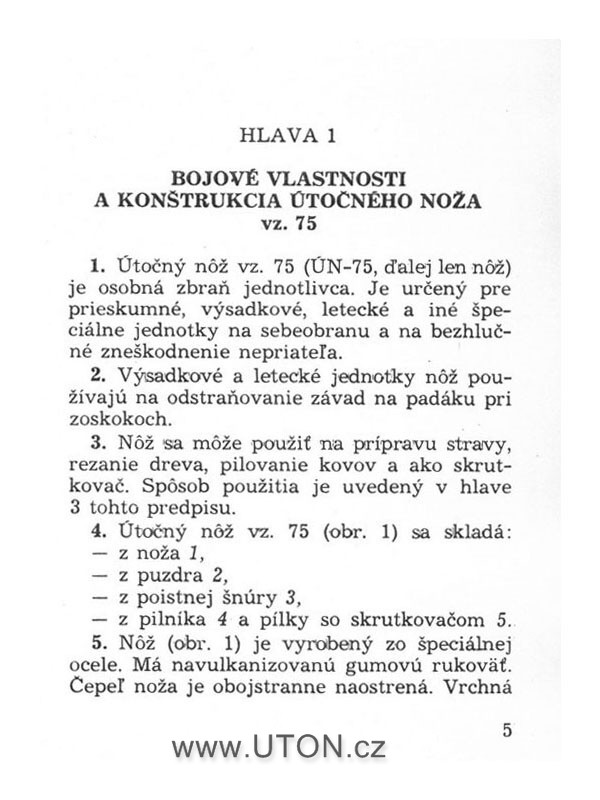 Předpis – útočný nůž vz. 75